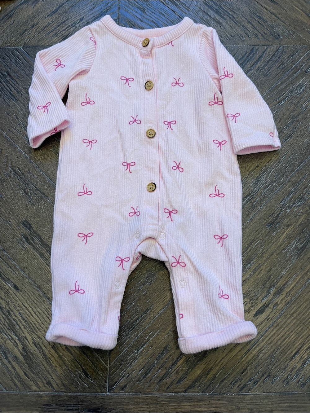 Cat & Jack Light Pink Ribbed Baby One-Piece with Bow Print